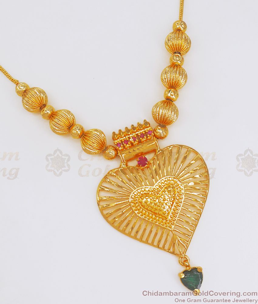Party Wear Gold Necklace Heart Design Ruby Green Stone NCKN2595