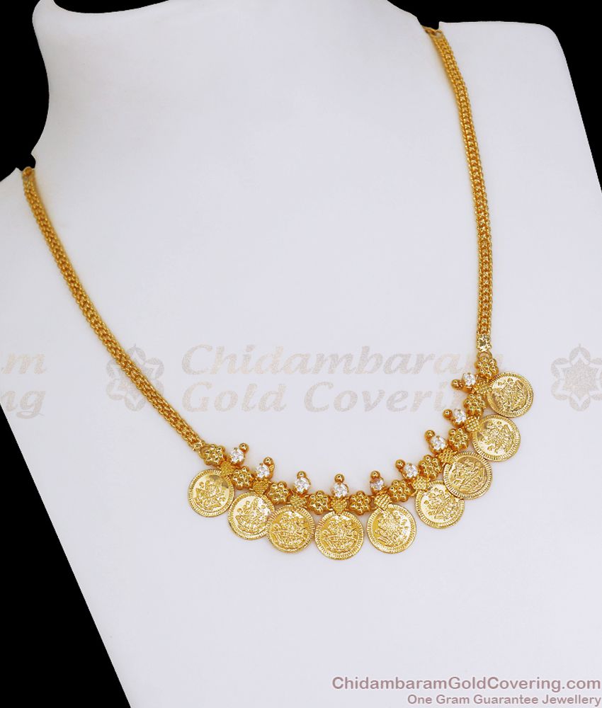 Lakshmi Coin Gold Imitation Necklace With White Stone NCKN2604