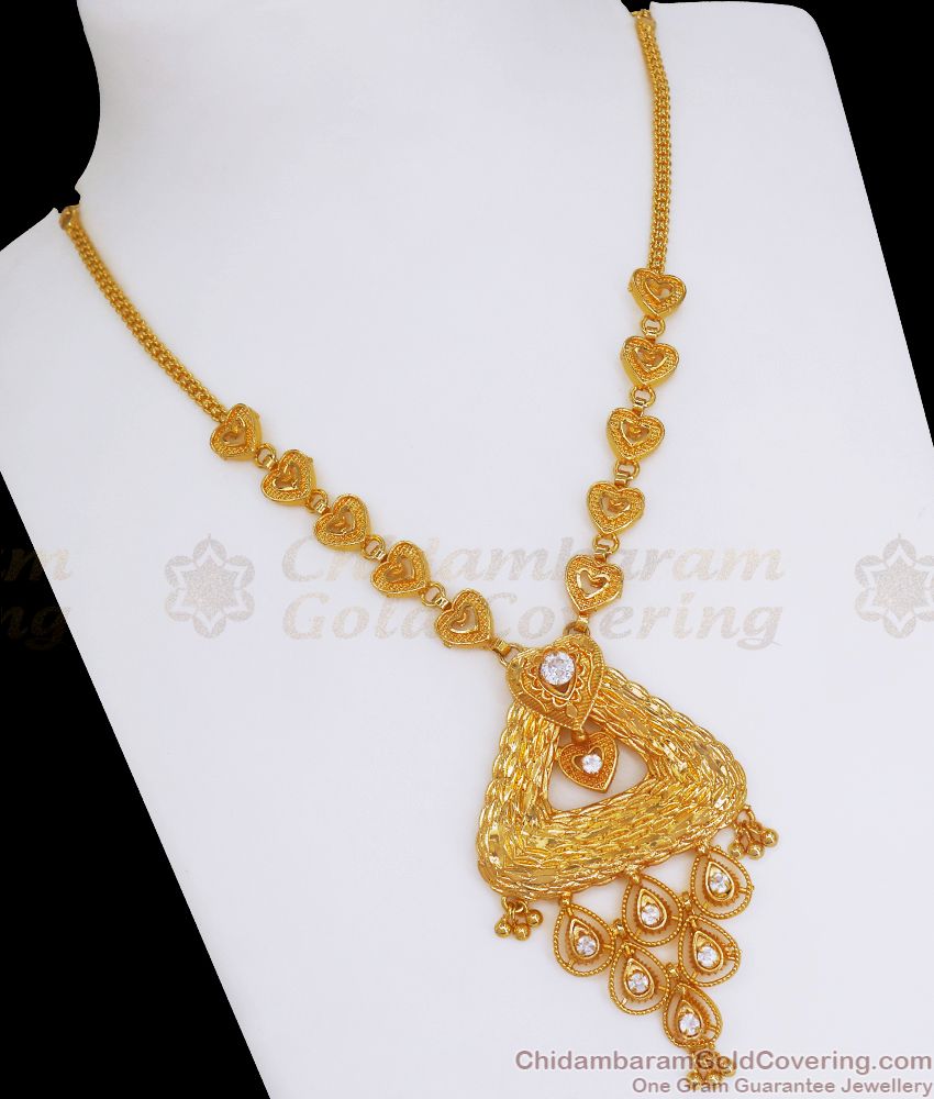 1 Gram Gold Necklace Heart Design With White Stone Collection NCKN2606
