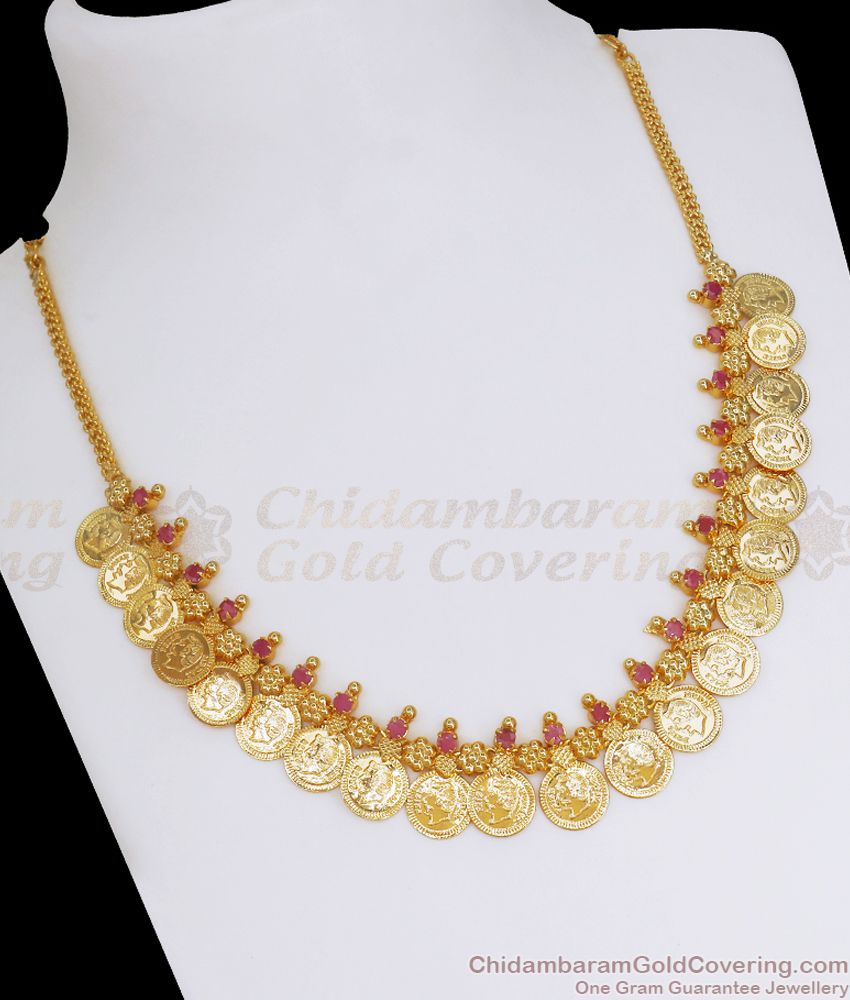 One Gram Gold Christian Coin Necklace With Ruby Stone NCKN2612