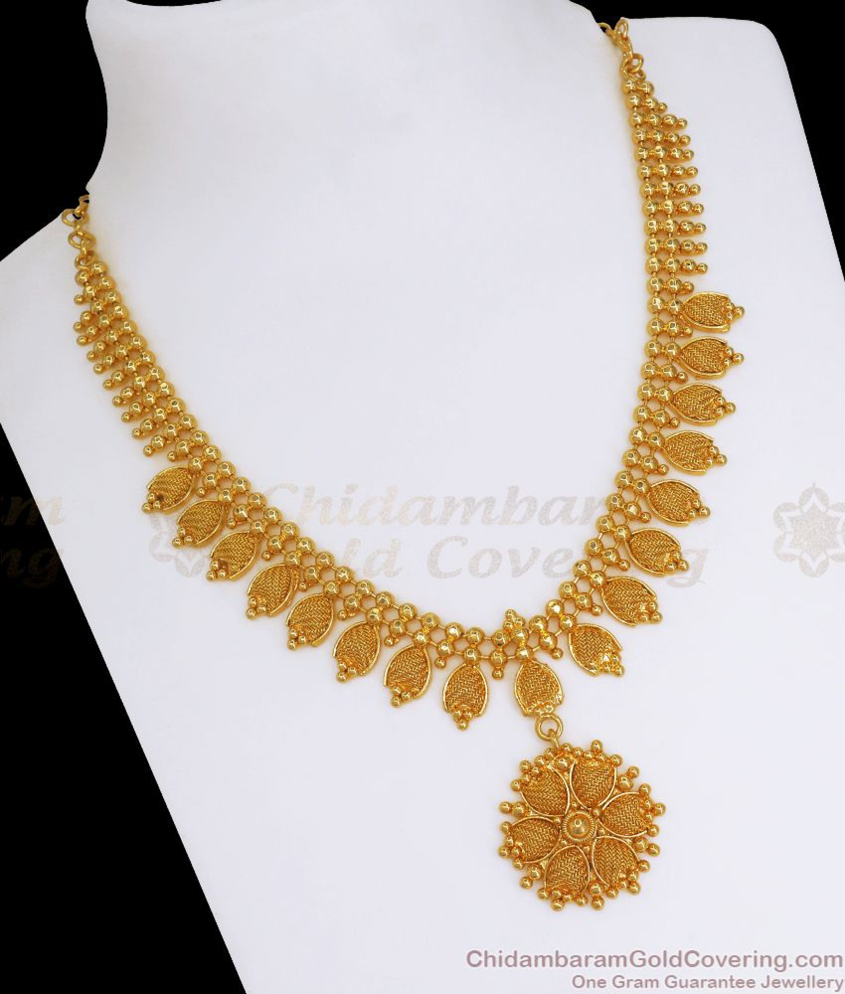 Buy Online 1 Gram Gold Necklace Floral Design NCKN2640