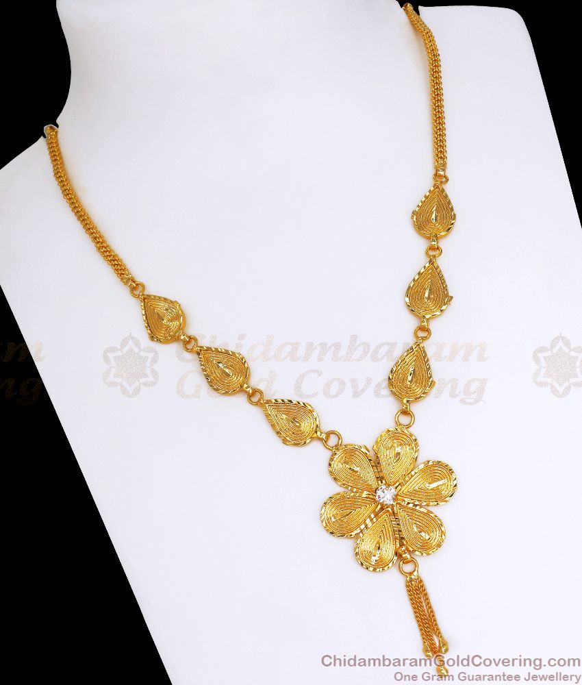 Trendy Light Weight Gold Plated Necklace Floral Design NCKN2645