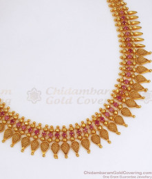 Kerala Traditional Mullaipoo Gold Necklace Ruby Stone NCKN2649 Kerala Traditional Mullaipoo Gold Necklace Ruby Stone NCKN2649