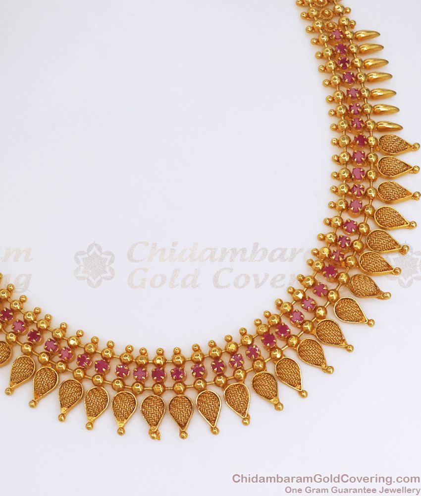 Kerala Traditional Mullaipoo Gold Necklace Ruby Stone NCKN2649