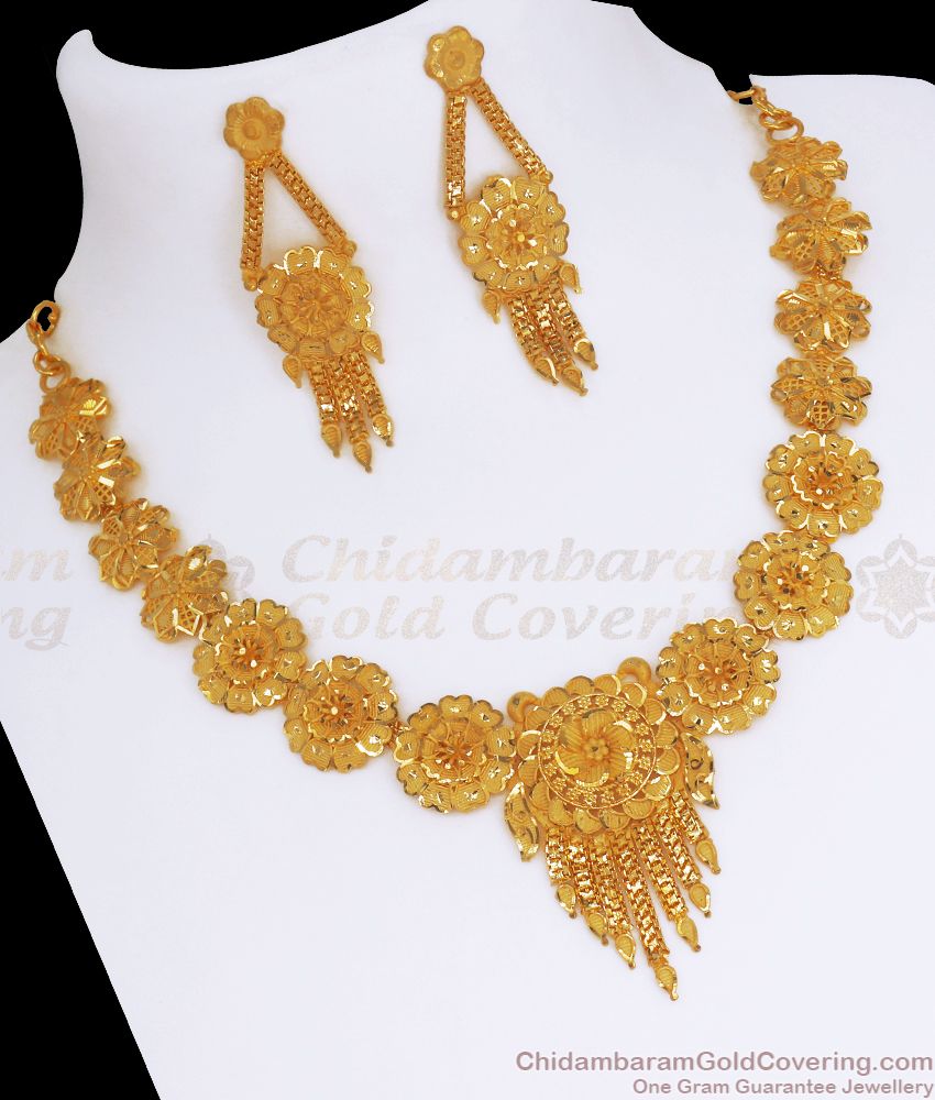 Arabic Design 2 Gram Gold Necklace Forming Bridal Combo Set NCKN2652