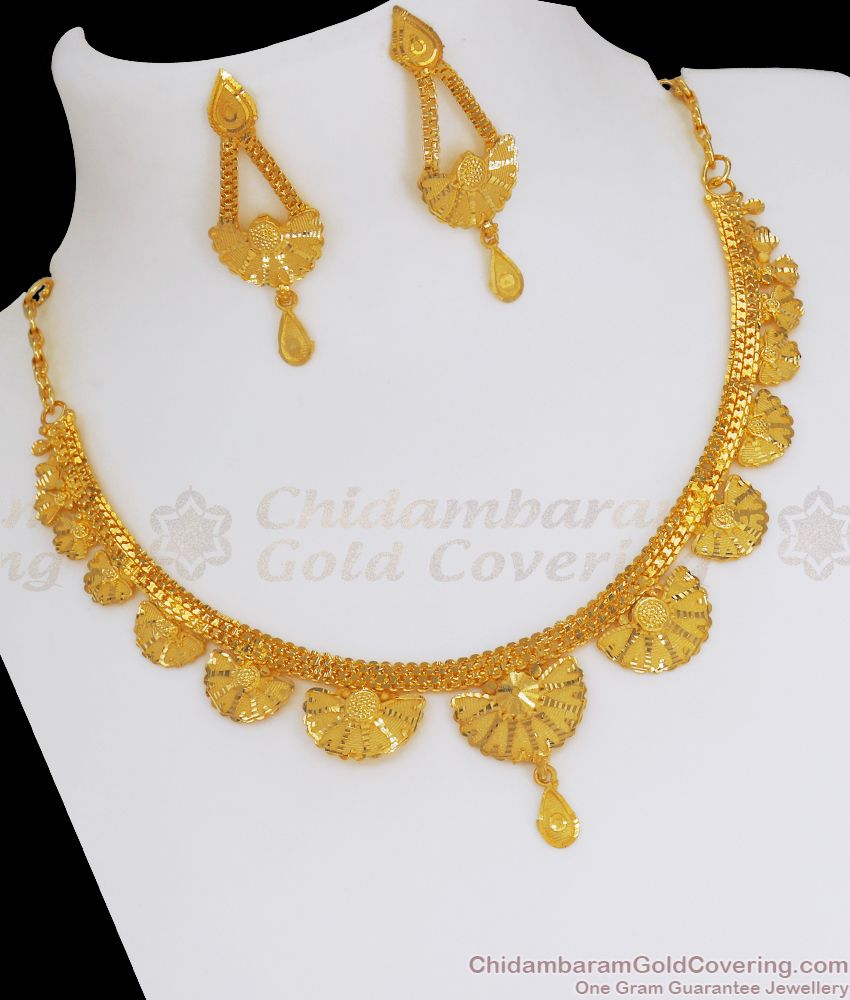 Two Gram Gold Necklace Floral Design Earring Combo NCKN2653