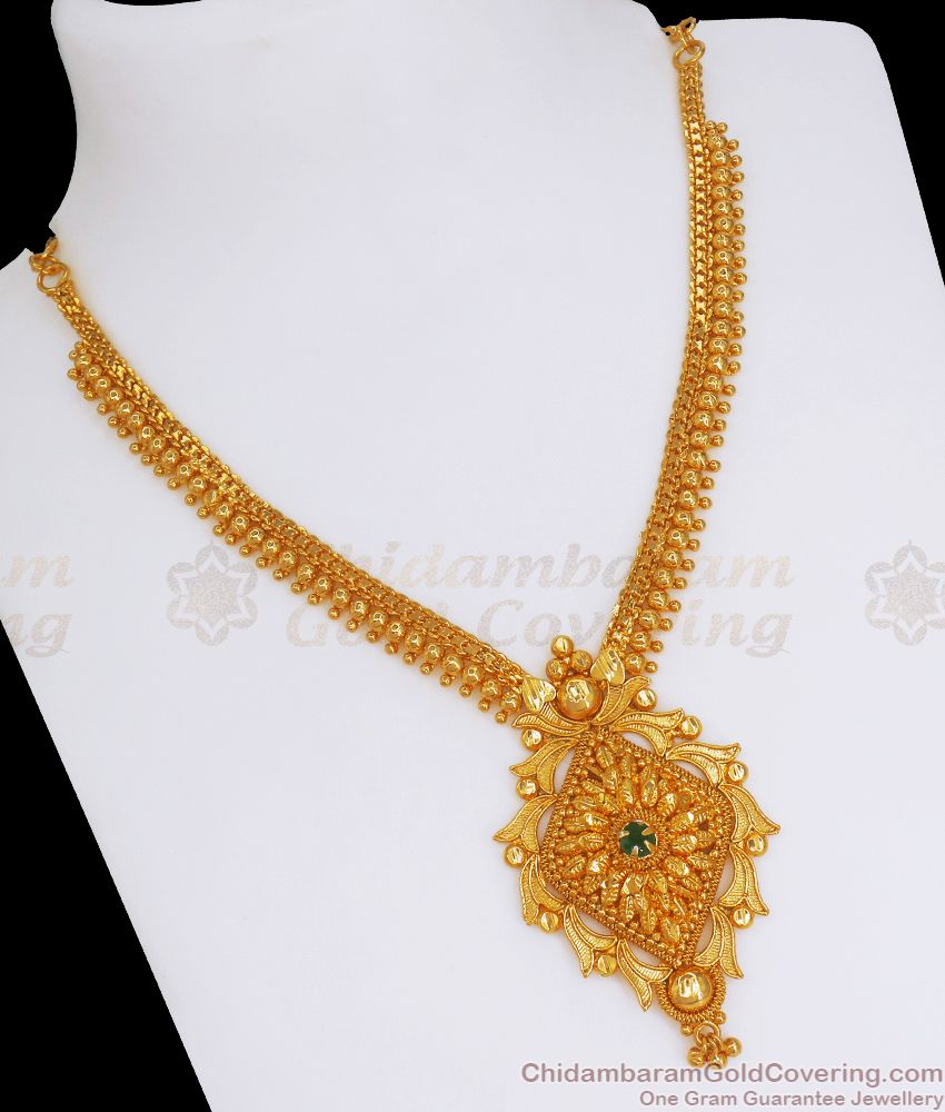 Emerald Stone Gold Necklace Calcutta Pattern Bridal Collection NCKN2666