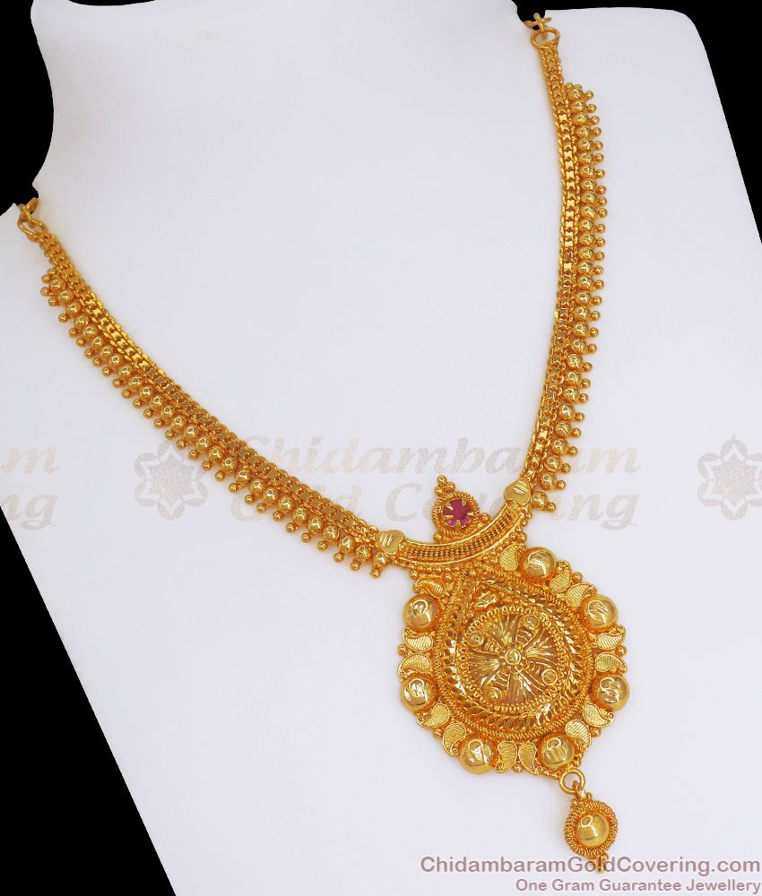 Sparkling 1 Gram Gold Necklace Ruby Stone Shop Online NCKN2668