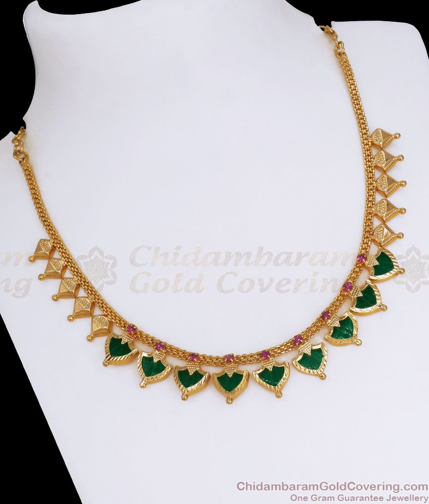9 Petal Palakka Stone Gold Plated Necklace Shop Online NCKN2672 9 Petal Palakka Stone Gold Plated Necklace Shop Online NCKN2672