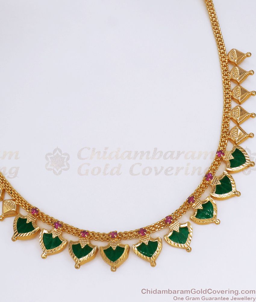 9 Petal Palakka Stone Gold Plated Necklace Shop Online NCKN2672 9 Petal Palakka Stone Gold Plated Necklace Shop Online NCKN2672