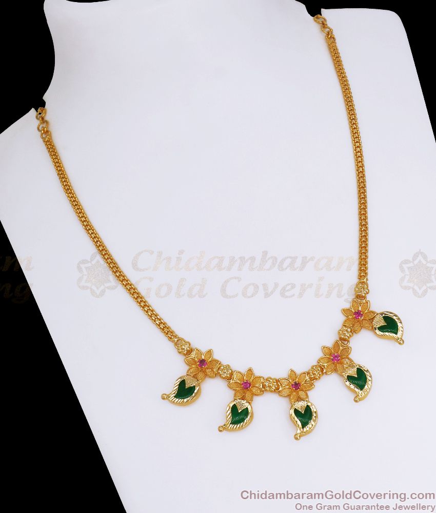 Stunning Green Palakka Gold Imitation Necklace Mango Design NCKN2673