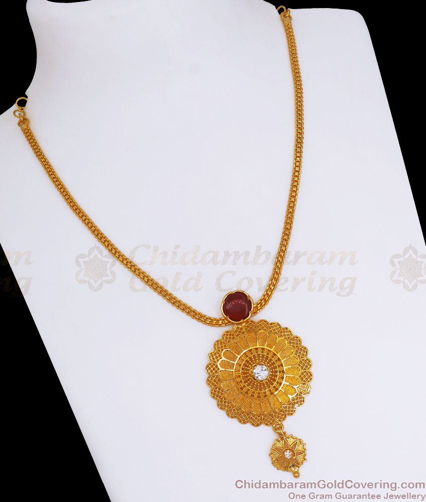 Light Weight Party Wear Gold Plated Necklace Ruby Stone NCKN2676