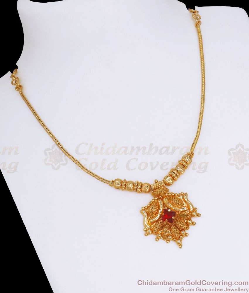 One Gram Gold Plated Necklace Ruby Stone Daily wear NCKN2677