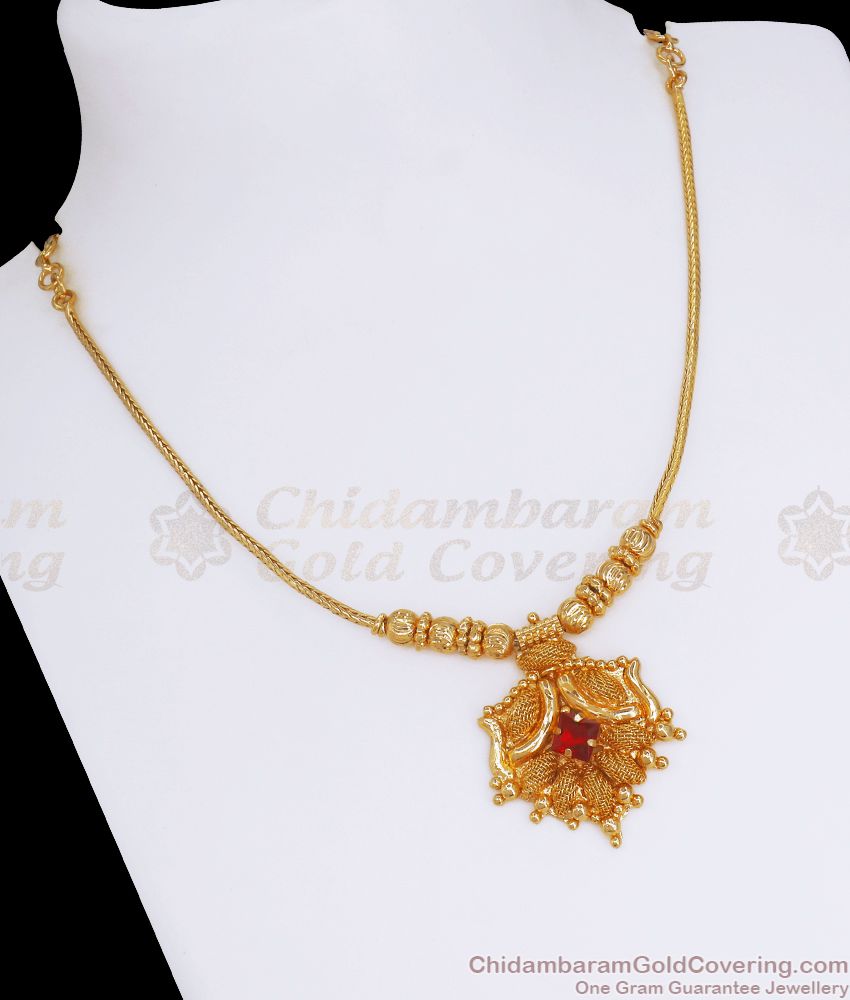 One Gram Gold Plated Necklace Ruby Stone Daily wear NCKN2677 One Gram Gold Plated Necklace Ruby Stone Daily wear NCKN2677