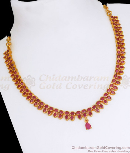 Beautiful Flower Leaf Multi Color Stone Kerala Palakka Gold Necklace ...