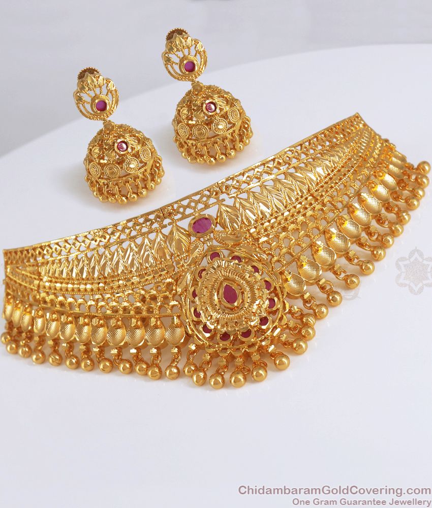 Grand Bridal Wear Choker Set 1 Gram Gold Jewelry Collections NCKN2709