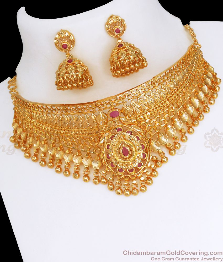 Grand Bridal Wear Choker Set 1 Gram Gold Jewelry Collections NCKN2709