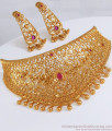 Luxurious Gold Like Broad Choker Necklace Peacock Design NCKN2711