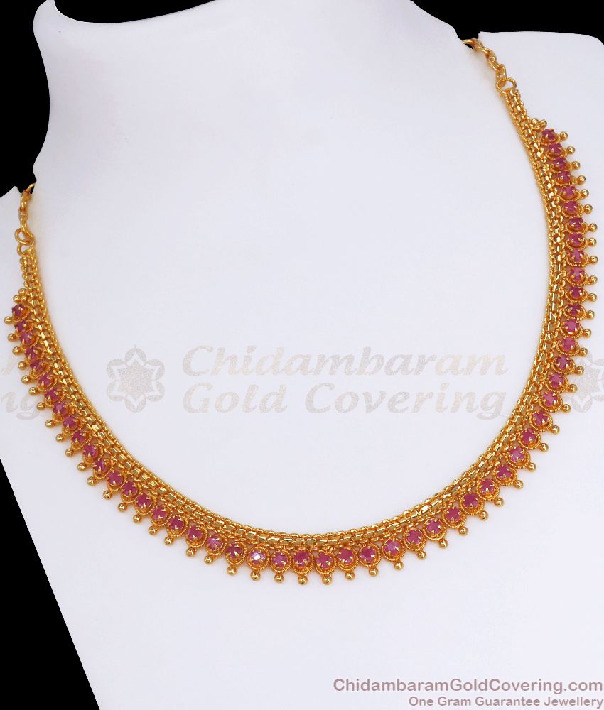 Micro Gold Plated Ruby Necklace Mottu Design NCKN2713