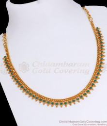 One Gram Gold Plated Emerald Necklace Mullai Design Green Stone NCKN2714 One Gram Gold Plated Emerald Necklace Mullai Design Green Stone NCKN2714