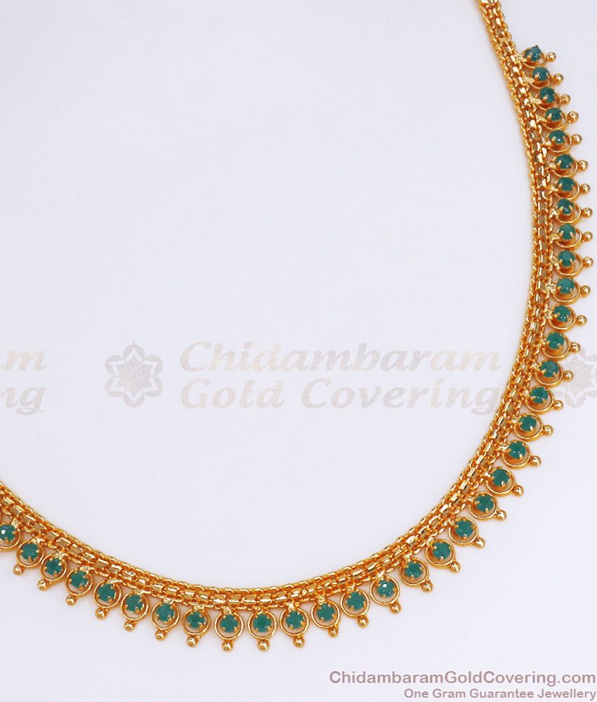 One Gram Gold Plated Emerald Necklace Mullai Design Green Stone NCKN2714