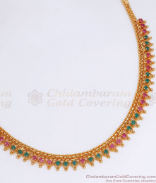Multi Stone One Gram Gold Necklace Mullai Mottu Design NCKN2715 Multi Stone One Gram Gold Necklace Mullai Mottu Design NCKN2715