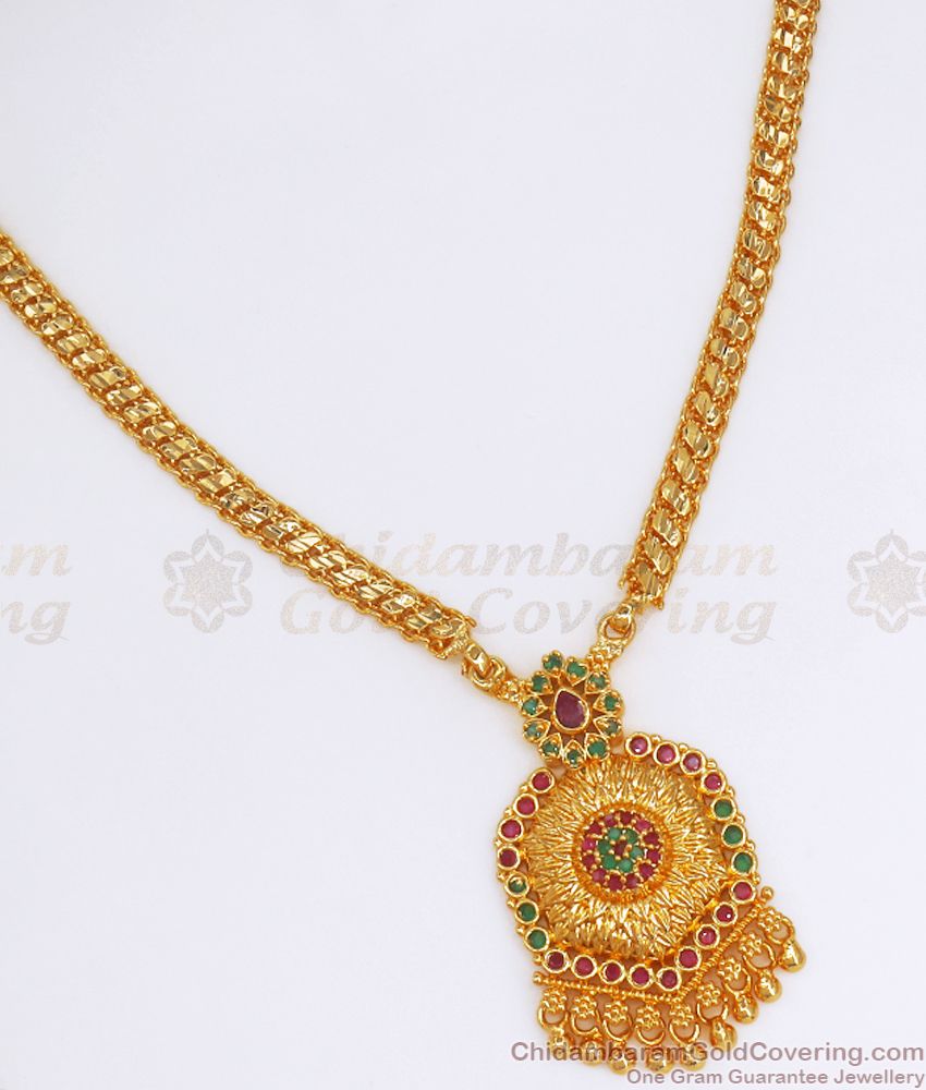 Simple Gold Plated Necklace Ruby Green Stone Design NCKN2723