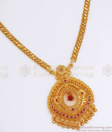 One Gram Gold Necklace Floral Design With Ruby Kemp Stone NCKN2727 One Gram Gold Necklace Floral Design With Ruby Kemp Stone NCKN2727
