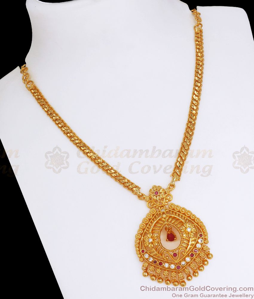 Beautiful Gold Plated Necklace Ruby White Stone NCKN2728