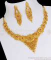 Grand 2 Gram Gold Necklace Ruby Stone Design With Earring Combo NCKN2738