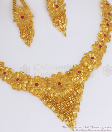 Grand 2 Gram Gold Necklace Ruby Stone Design With Earring Combo NCKN2738 Grand 2 Gram Gold Necklace Ruby Stone Design With Earring Combo NCKN2738