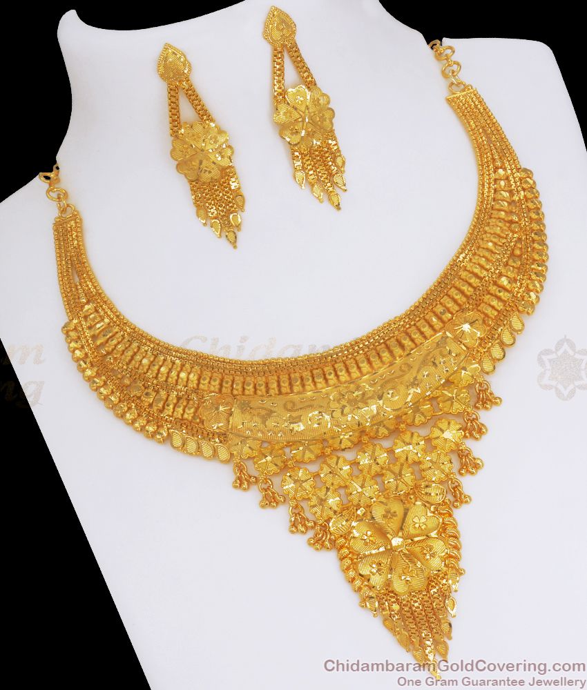 Two Gram Gold Plated Necklace Earring Combo Forming Jewelry NCKN2742