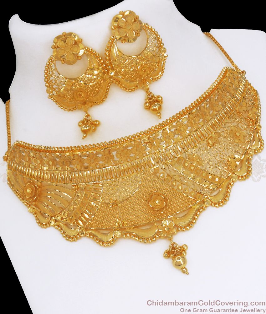 Bridal Wear Gold Forming Choker Gold Necklace Online Collection NCKN2745