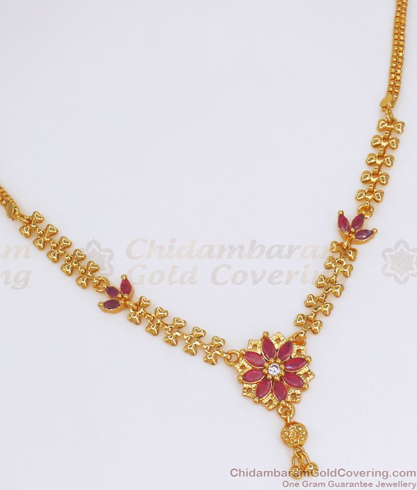 Cz Stone One Gram Gold Imitation Necklace Floral Design Shop Online NCKN2755