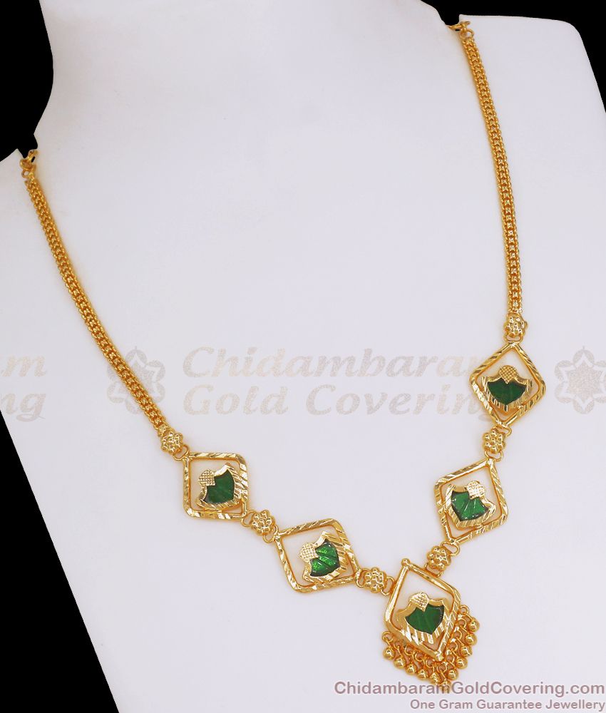 Traditional Gold Plated Necklace Green Palakka Stone NCKN2763