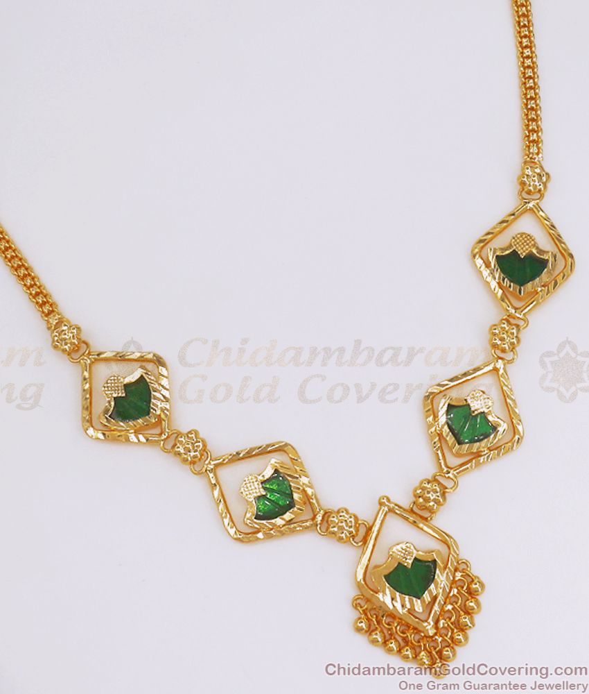 Traditional Gold Plated Necklace Green Palakka Stone NCKN2763