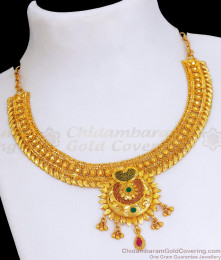 Latest 2 Gram Gold Necklace Meenakari Pattern Bridal Jewelry NCKN2766 Latest 2 Gram Gold Necklace Meenakari Pattern Bridal Jewelry NCKN2766