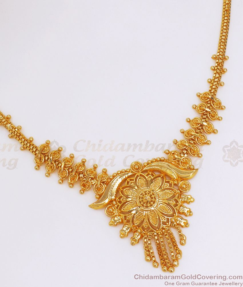 1 Gram Gold Necklace Bridal Wear Calcutta Pattern NCKN2773