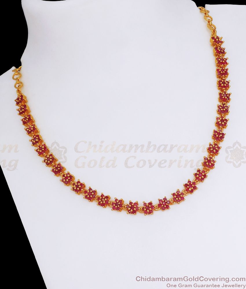 Ruby Necklace One Gram Gold Party Wear Jewelry NCKN2774