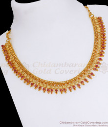 Traditional Kerala Design Gold Imitation Necklace Ruby Stone Malai NCKN2775 Traditional Kerala Design Gold Imitation Necklace Ruby Stone Malai NCKN2775