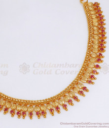 Traditional Kerala Design Gold Imitation Necklace Ruby Stone Malai NCKN2775 Traditional Kerala Design Gold Imitation Necklace Ruby Stone Malai NCKN2775