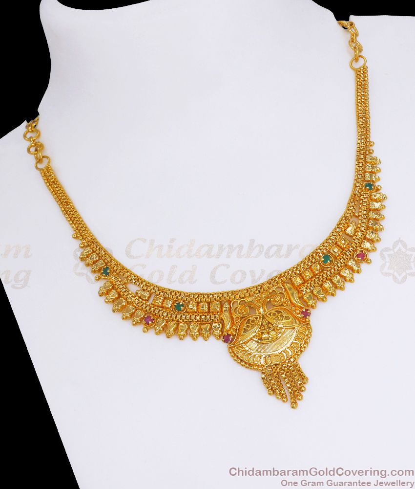 Calcutta Pattern Gold Plated Stone Necklace Shop Online NCKN2782