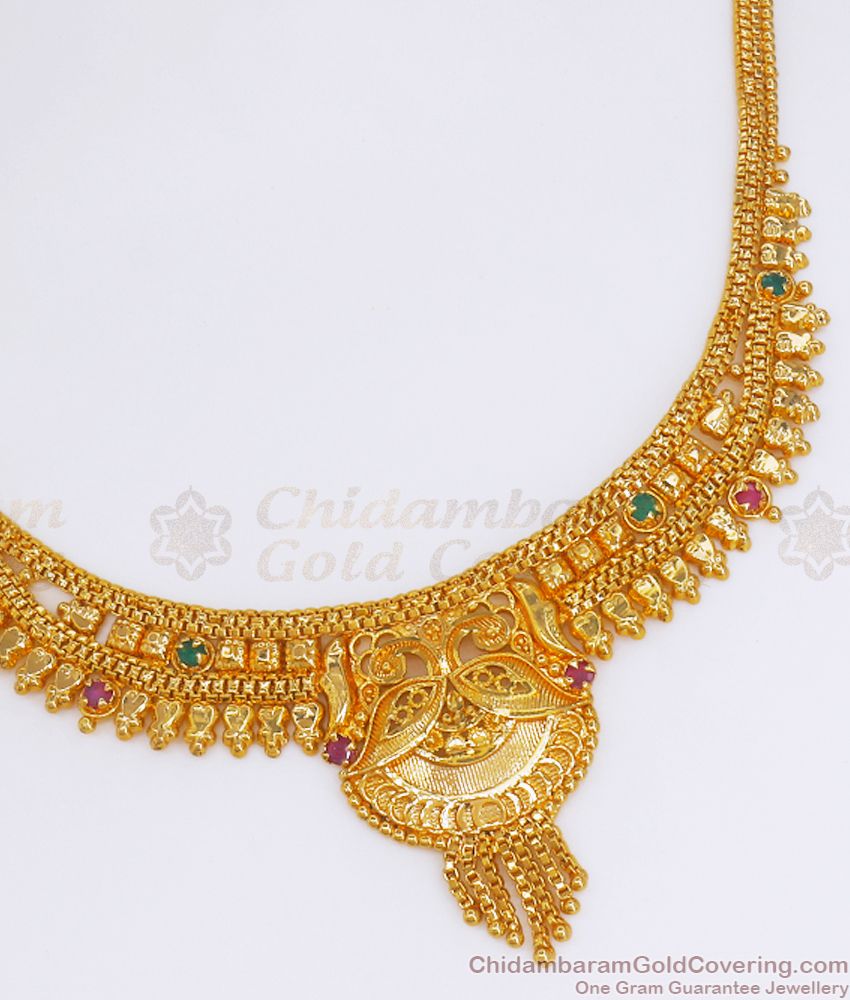 Calcutta Pattern Gold Plated Stone Necklace Shop Online NCKN2782