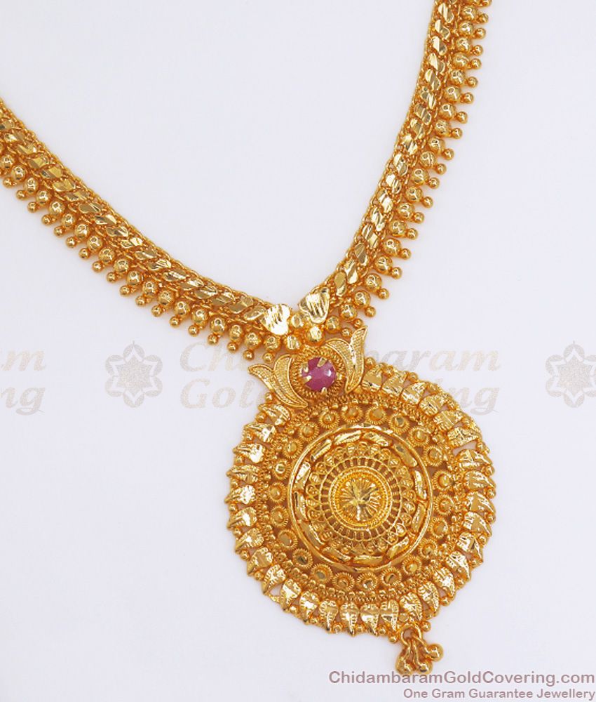Traditional Gold Plated Necklace Bridal Wear Gold Beaded Design NCKN2784