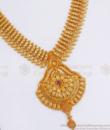 Gold Plated Heavy Necklace Ruby Stone Bridal Design Kerala Pattern NCKN2785 Gold Plated Heavy Necklace Ruby Stone Bridal Design Kerala Pattern NCKN2785