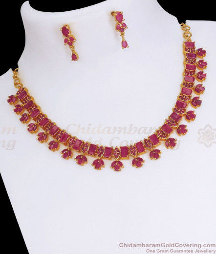 Fancy Peacock Pattern Multi Stone Chain Necklace Design NCKN1020