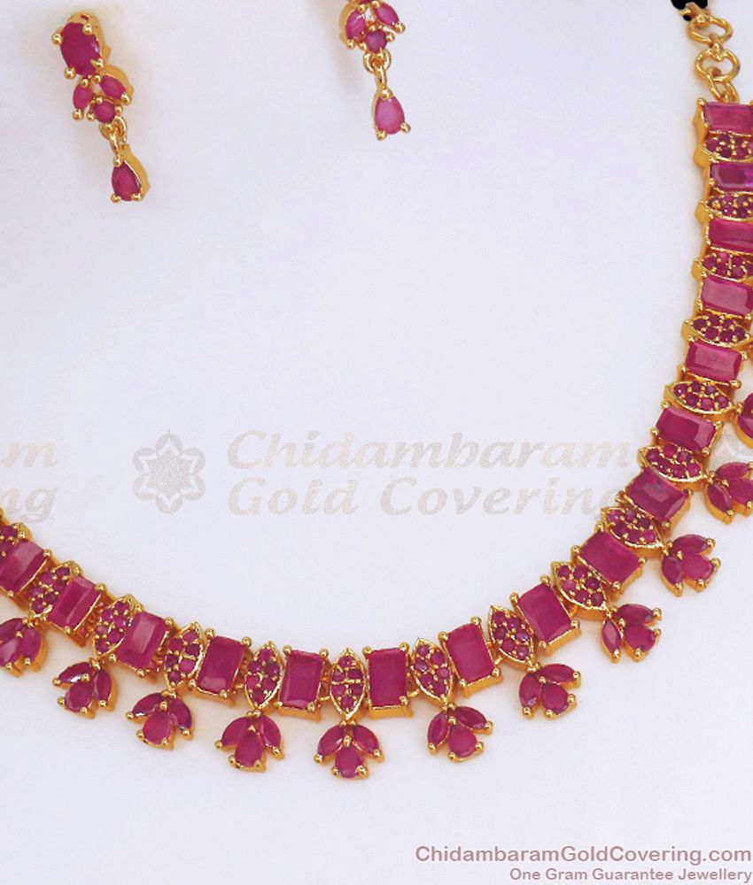 High On Fashion Full Ruby Stone Gold Plated Necklace Set NCKN2790