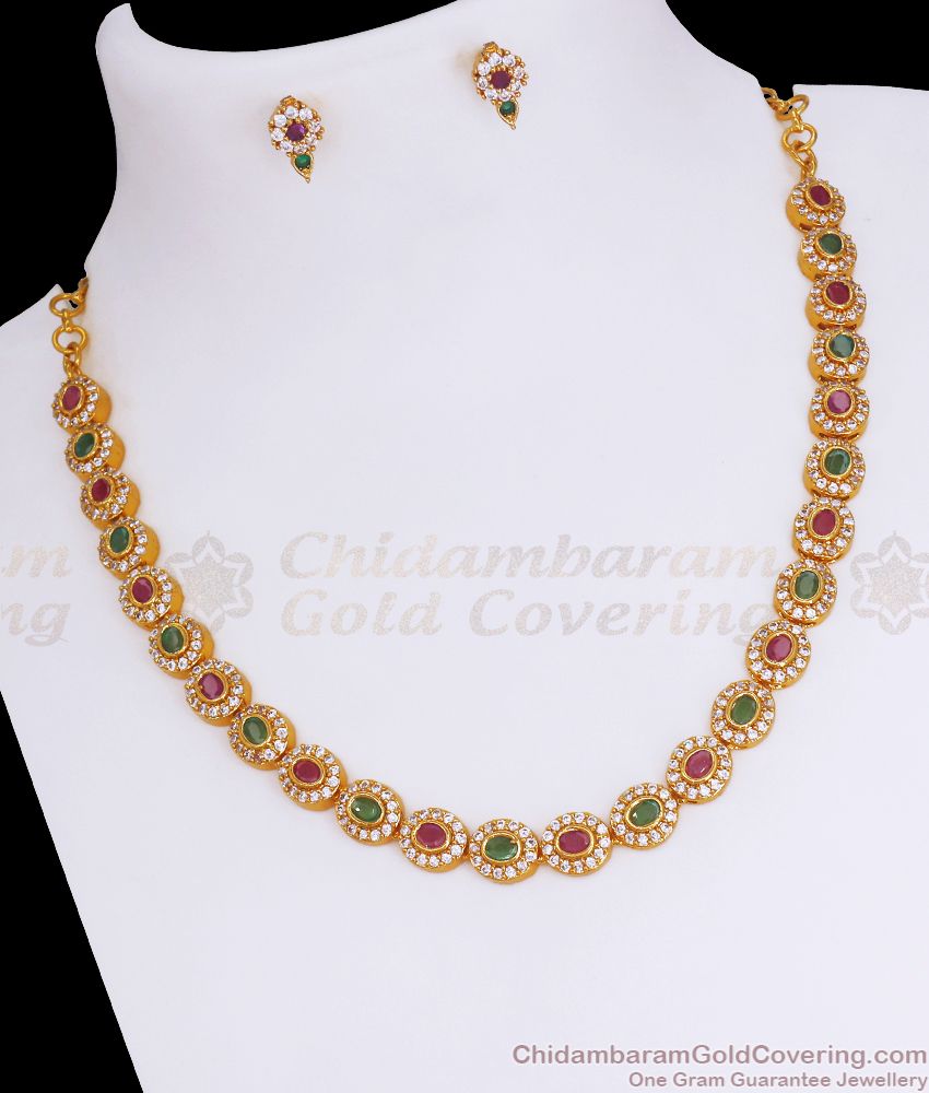 Glittering Stone Gold Plated Necklace Set Bridal Stone Jewelry NCKN2792