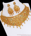 Charming 22kt Gold Choker Stone Necklace Earring Combo Set NCKN2794