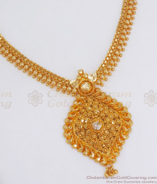 Latest 1 Gram Gold Necklace White Stone Gold Beaded Collection NCKN2801 Latest 1 Gram Gold Necklace White Stone Gold Beaded Collection NCKN2801